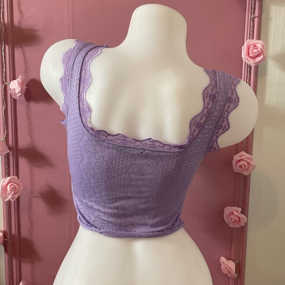 🍬 NEW MEDIUM  - sexy Lila purple crop top shirt - dentelle short chandail - Picture 4 of 5
